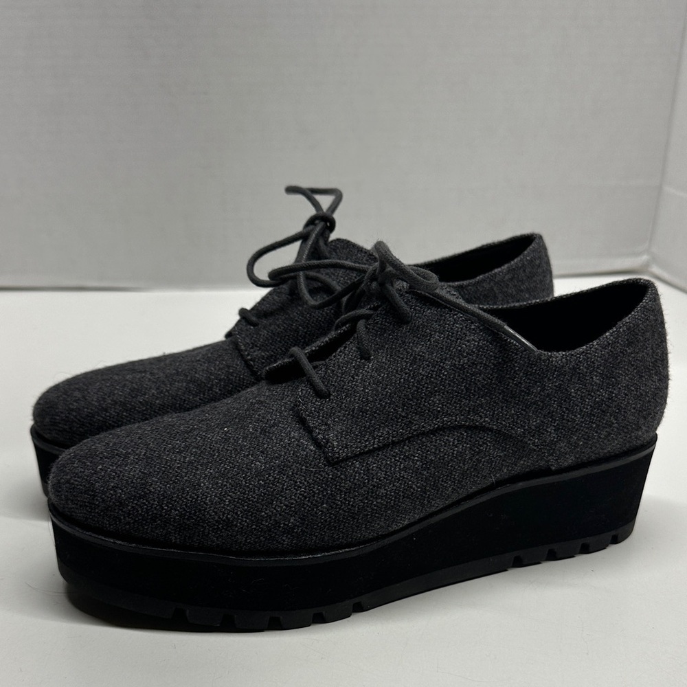 Eileen Fisher Eddy Platform Oxford Lace Up Shoes Herringbone Wool Gray Size 7.5